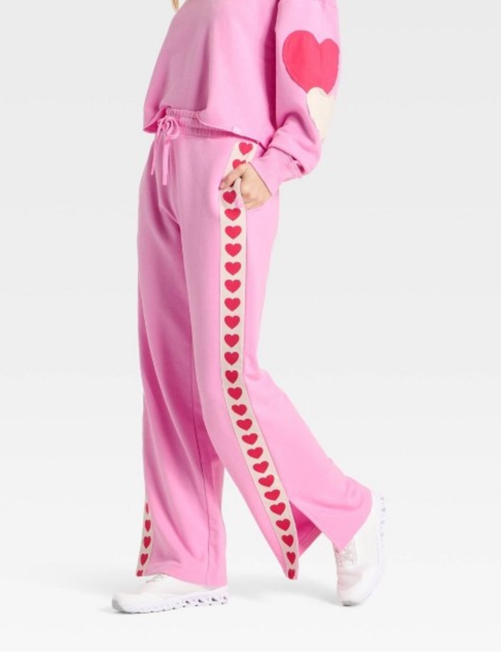 JoyLab Pink Heart-Trim Lounge Wide Leg Sweatpants - Picture 3 of 3